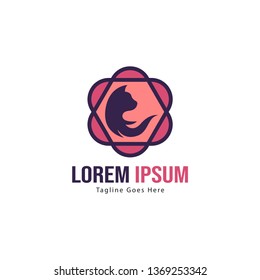 Cat logo template design. Cat logo with modern frame isolated on white background