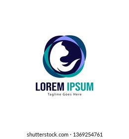 Cat logo template design. Cat logo with modern frame isolated on white background