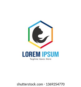 Cat logo template design. Cat logo with modern frame isolated on white background