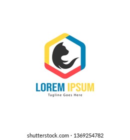 Cat logo template design. Cat logo with modern frame isolated on white background