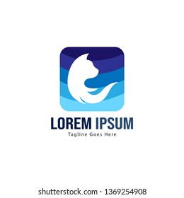 Cat logo template design. Cat logo with modern frame isolated on white background