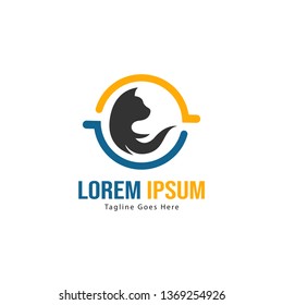 Cat logo template design. Cat logo with modern frame isolated on white background