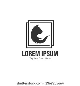 Cat logo template design. Cat logo with modern frame isolated on white background