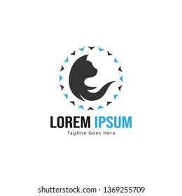 Cat logo template design. Cat logo with modern frame isolated on white background