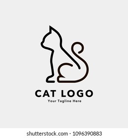 Cat logo template design in outline style. Vector illustration.