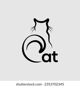 cat logo template, Cat stretching logo template isolated on gray background, logo cat. Letter C made like a cat. Vector design logo. Vector illustration