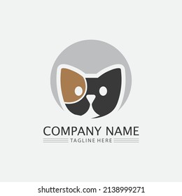 logotipo del gato y símbolo del icono del animal vectorial huella del kitten calico logotipo del perro caricatura ilustración de signo diseño del doodle