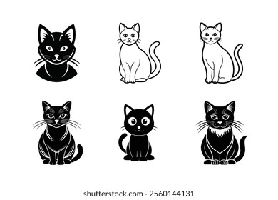 Cat logo vector icon flat symbol black color silhouette