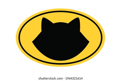 Cat logo vector illustration. Black cat face silhouette on yellow background. Cute design template for cat lovers that can be used for greeting card, textile, fabrics, poster, print or banner.