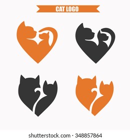 Cat Logotype or Icon for your design. Vector cat isolated for Vet Clinic or Pet Shop. Black and orange cats.