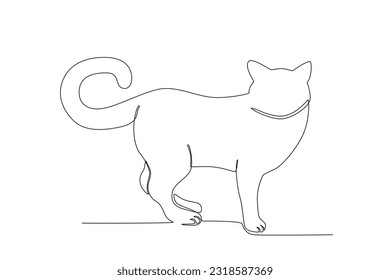 A cat with a long tail. International cat day one-line drawing