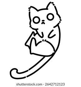 Cat with long tail outline illustration. Line art of a cat 