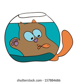 Cat looking at fish in an aquarium.