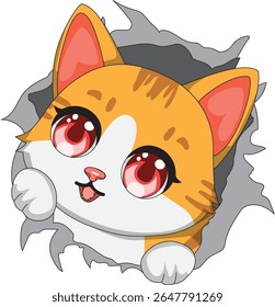 Cat Is Looking From A Hole Kitten Vector