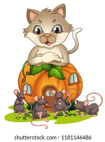 A cat looking at mouse illustration