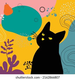 
ฺBlack cat looking at pear And black cat think orange pears will be sour or salty. creative art images using pastel colors and graphics concepts for design and new ideas