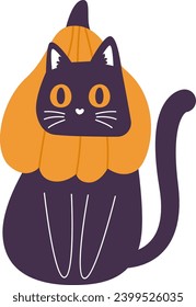 Gato Mirando Desde La Ilustración Del Vector De Calabaza