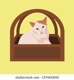 A cat looking right here while sitting in the basket illustration