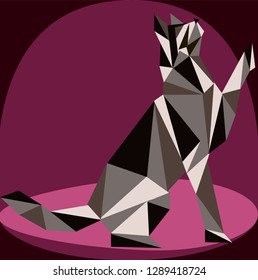 Cat looking to top pets vector illustration, black, white, contour, graphics, isolated