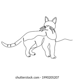 The cat looks around. A continuous line. Vector illustration drawn with a single line.