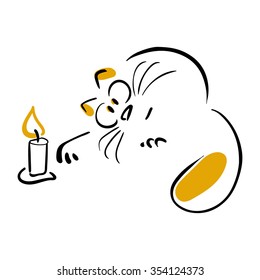 Cat looks at a candle