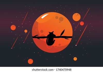 the cat looks at the moon background, eps 10, easy edit, vector, template