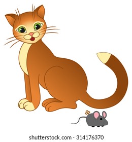 the cat looks at a mouse