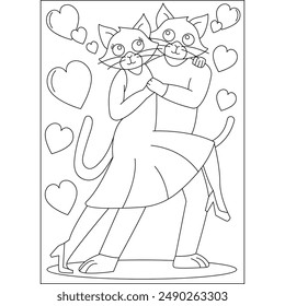 cat love and affection theme coloring book page for kids or grown adults coloring book mindful relaxation activity