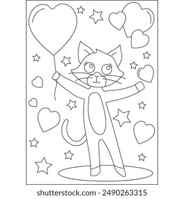 cat love and affection theme coloring book page for kids or grown adults coloring book mindful relaxation activity