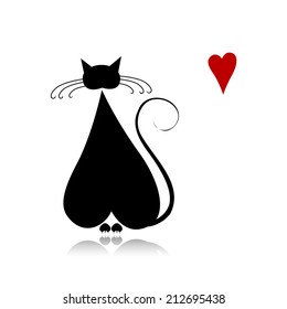 Cat in love, black silhouette for your design