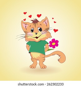 Cat in love cartoon illustration