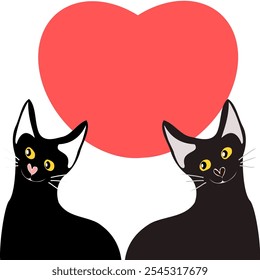 Cat, love Cats, couple, black, male, female, heart shape background, vector illustration.