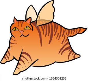 A cat in love flies on the wings of love. Character for Valentine's day. Striped red cat for design