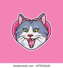 Cat with Love Frame Cartoon. Animal Vector Icon Illustration, Isolated on Premium Vector