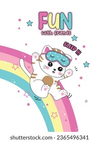 cat love girl fun rainbow sleep