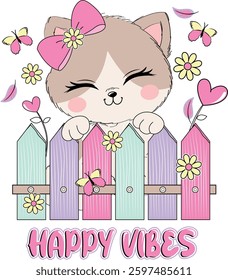 cat love happy vibes princess flowers