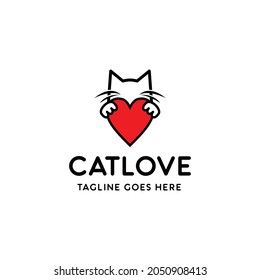 cat love heart care logo icon vector template