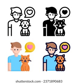 Colección de estilos de iconos de amor de gato en línea, sólido, plano, estilo de línea plana en fondo blanco