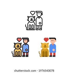 Cat love interaction with human Icon, Logo, and illustration Vector