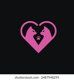 Diseño de logo de Cat in Love. Vector lindo y simple de la forma del corazón del gato
