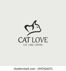 Cat love logo design template. Vector illustration