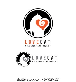 Cat love logo for pet shops, veterinarians, pet supplies. EPS 10 vector.