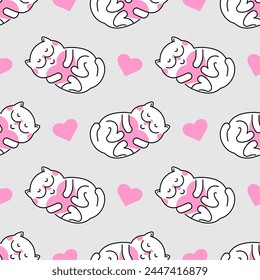 Cat and love pattern seamless. Happy cat background. Concept for animal lovers. Cat and heart texture