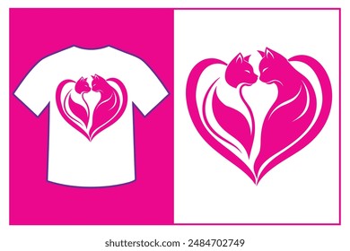 Cat with love shape t shirt design