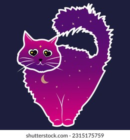 cat in love sticker vector illustration in lilac colors with stars