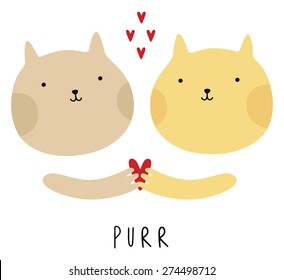 cat love. two cute cat holding heart.