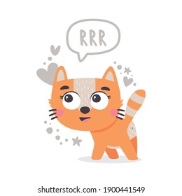 Dibujo vectorial de gato enamorado. Mascotas, gatitos, corazón, amor, San Valentín, garra, estrella