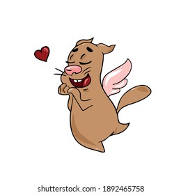 Gato enamorado de las alas.Diseño de niños vectores en un fondo blanco aislado, para carteles de postales.Pegatina