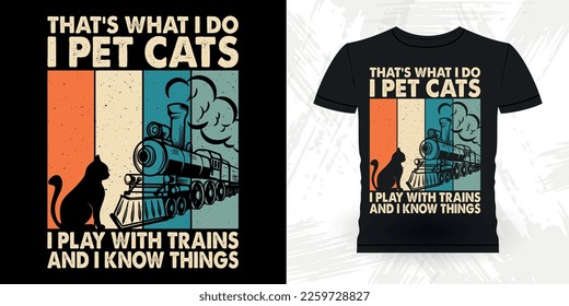 Cat Lover Funny Retro Vintage Train T-shirt Design