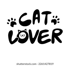 Cat lover handwritten sign. Funny cartoon lettering. Cute slogan about cat. Phrase for wall decor, poster design, postcard, t-shirt print or mug print. Meow power.